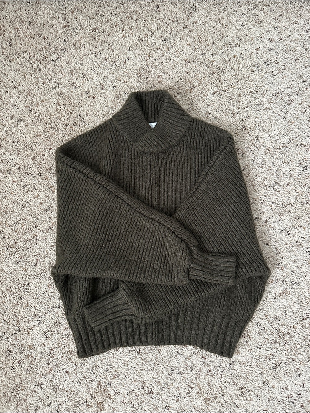 Zara Women’s Chunky Ribbed Turtleneck Sweater - Olive Brown